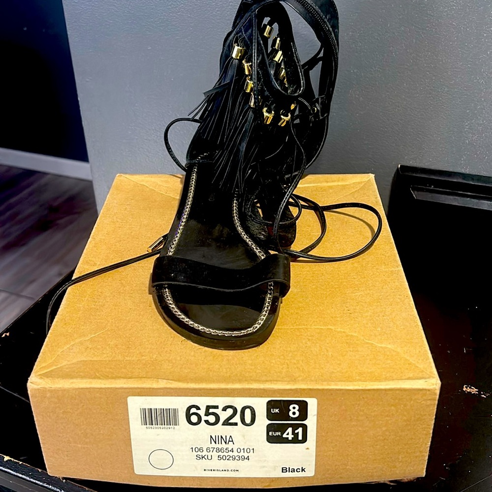 River island black tassel high leg gladiator sandal